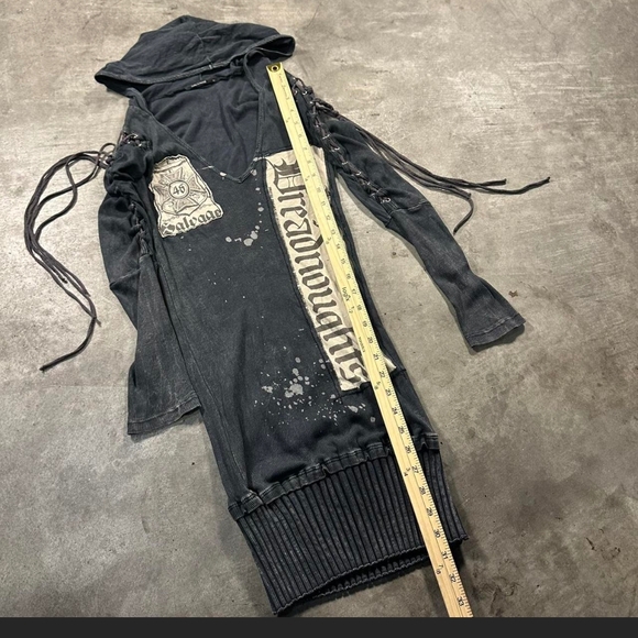 Salvage Vintage Y2K Black Hooded Dress With INSANE GRAPHICS!! M - Picture 6 of 7